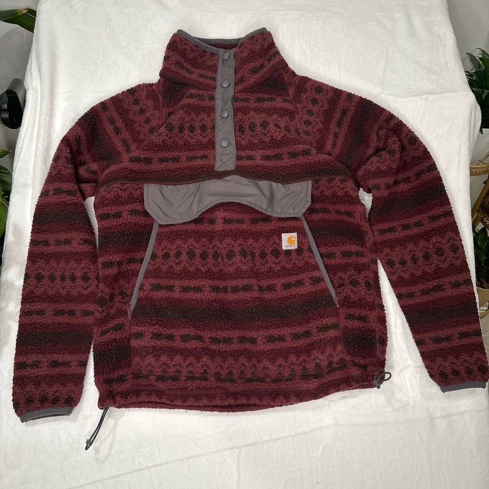 Carhartt Aztec Fleece Womens Pullover Burgundy 104922-R56 Excellenct Small